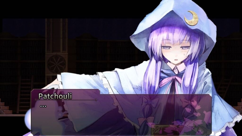 Close-up character portrait of Patchouli in Koumajou Densetsu II