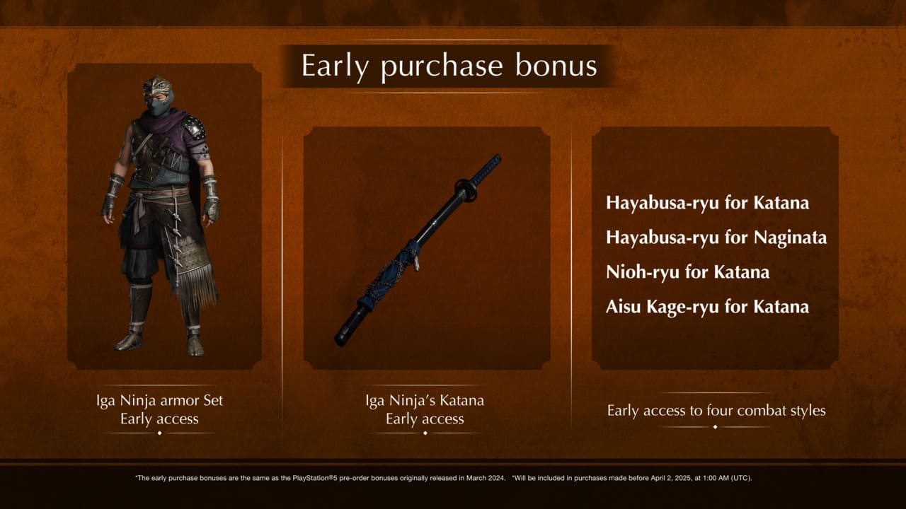 Iga Ninja Rise of the Ronin pre-order content.