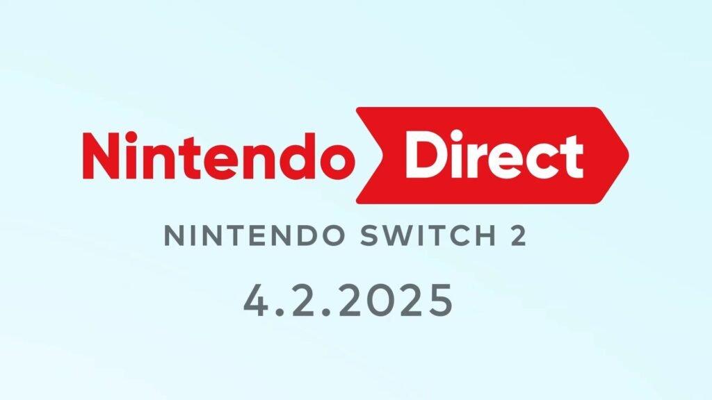 Nintendo Direct announcement graphic revealing Nintendo Switch 2 with a presentation date of April 2, 2025.