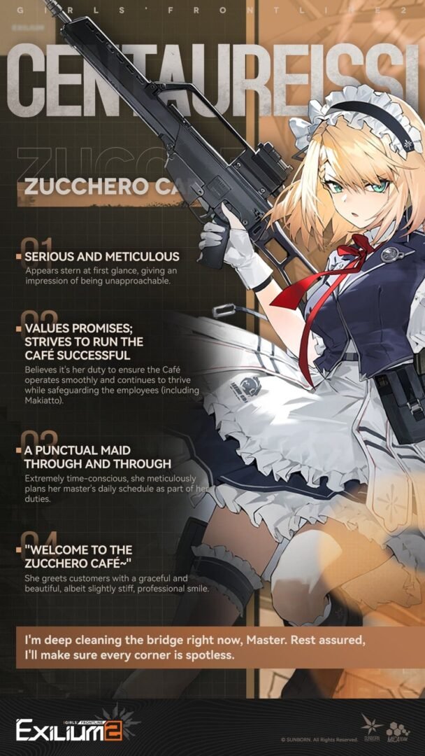 Personality profile and background traits for Centaureissi (G36) featured in the Centaureissi GFL2 guide.