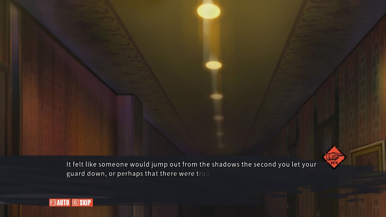 Moody hotel hallway with fading light as Taku experiences paranoia in Chaos;Child.