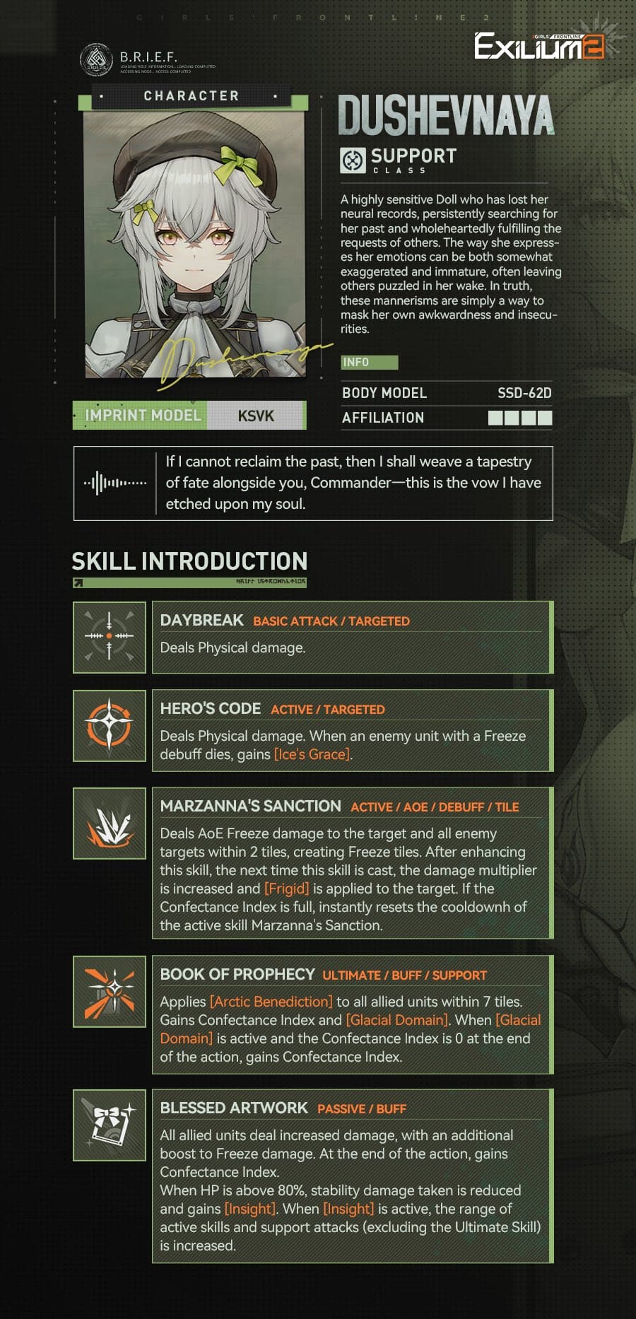 Dushevnaya's Skills in GFL2.