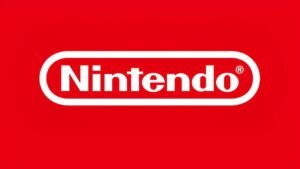 Red Nintendo background with white Nintendo logo text