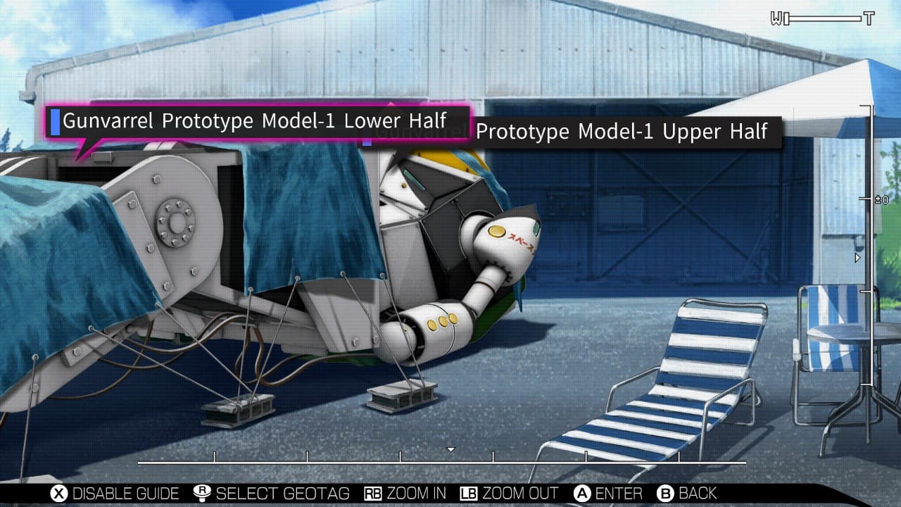 Gunvarrel Model-1 robot parts displayed in the robotics club garage with geotag info outside in Robotics;Notes Elite.