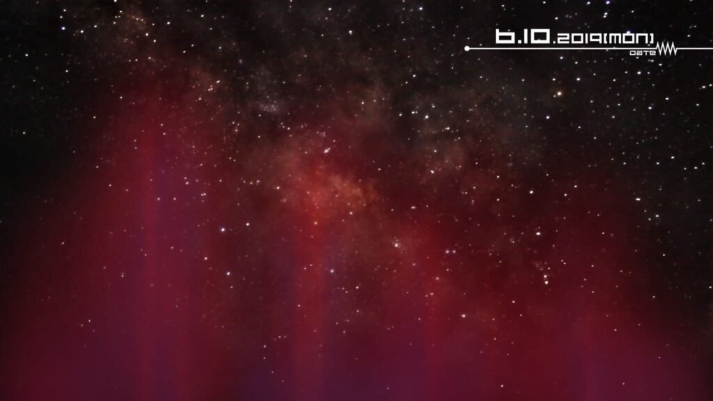 Starry night sky with vibrant pink, red, black, and orange hues on June 10, 2019, in Robotics;Notes Elite.