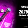 Tribe Nine key art showing a character with a large weapon and the global release date for mobile and PC