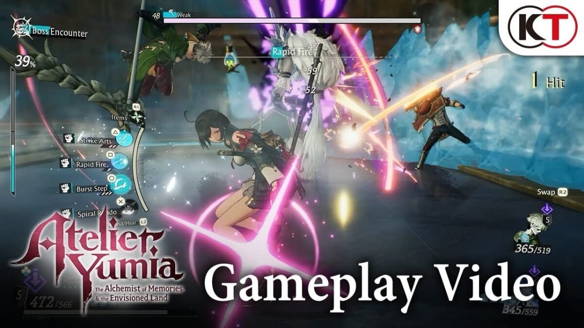 Atelier Yumia The Alchemist of Memories gameplay video showing real-time combat during a boss encounter