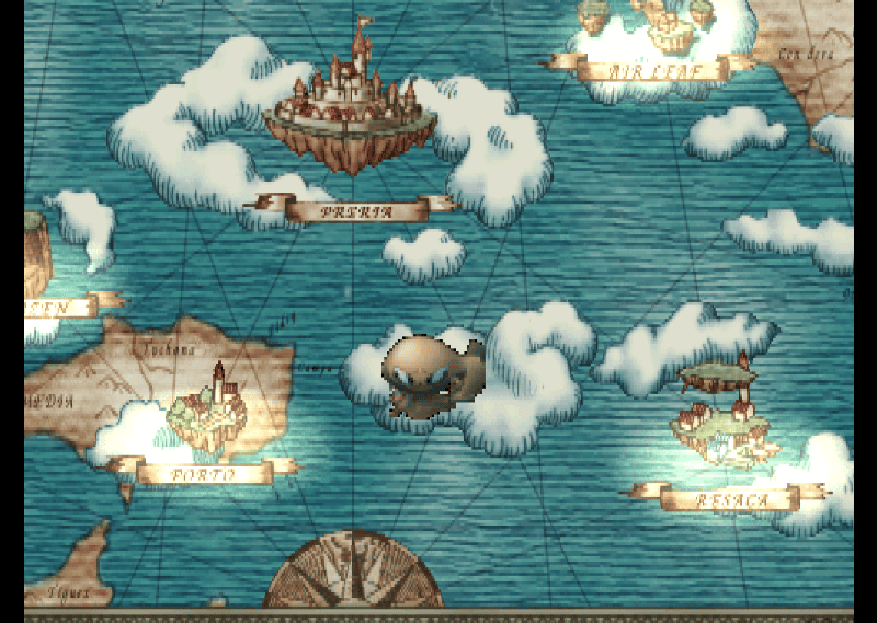 The Airship map screen from Tail Concerto showing various locations accessible to the player.