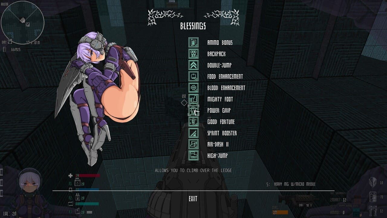 Blessings screen in Beyond Citadel showing abilities and perks for the Martyr.
