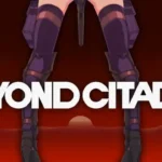 Beyond Citadel title screen with red background, Martyr’s legs visible above bold white logo.