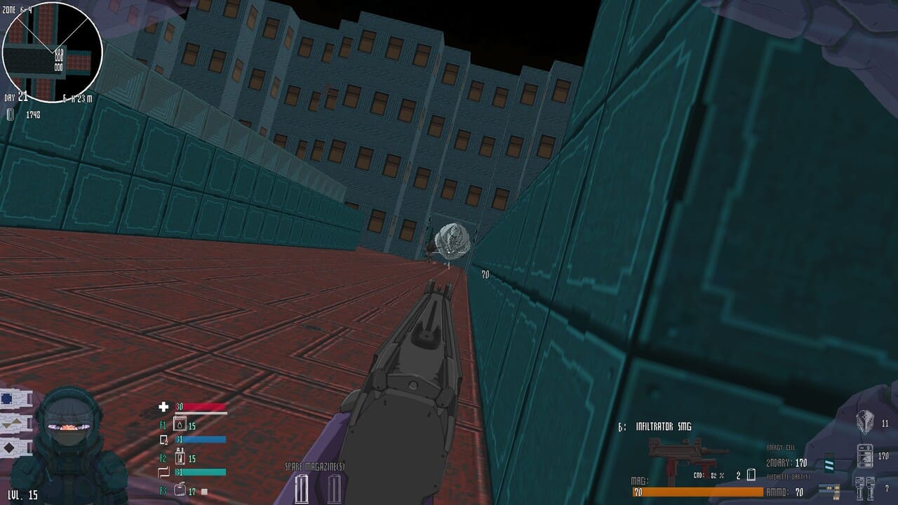 Martyr using leaning mechanic to fire Infiltrator SMG at distant enemy in Beyond Citadel.