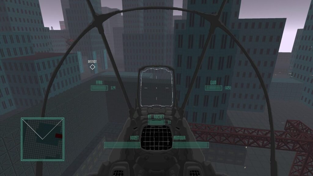 POV shot of the Martyr piloting a VTOL with ammo count and armor status visible.