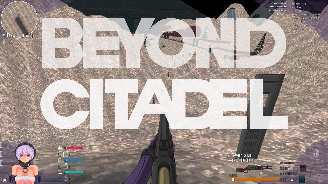 Beyond Citadel title crawl over a wasteland landscape with Martyr’s HUD visible.