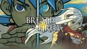 Cover art for Breath of Fire IV, featuring Ryu and Nina against a vivid blue background with fantasy elements.