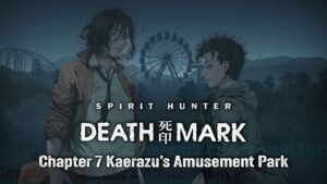Yashiki and Mashita at Kaerazu’s foggy amusement park in the official promo for Spirit Hunter: Death Mark - Chapter 7.
