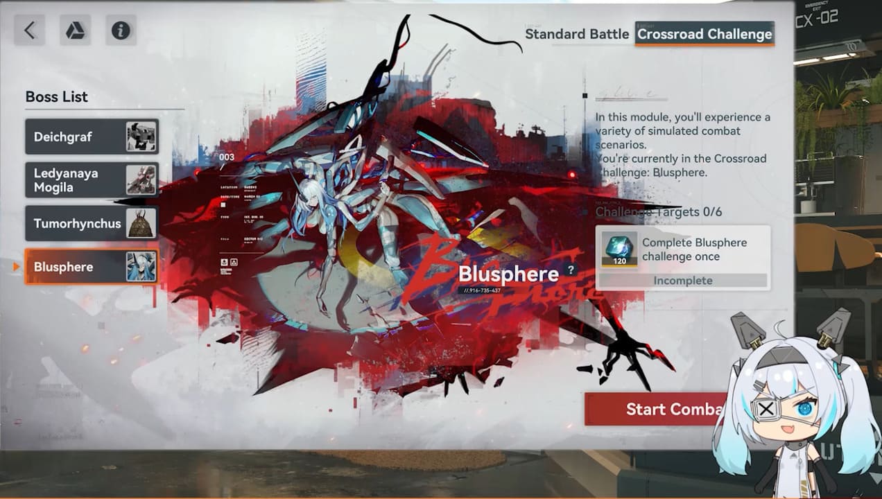 Updated Crossroad Challenge screen featuring Blusphere node.