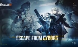 Event title screen for Escape from Cyborg featuring key characters.