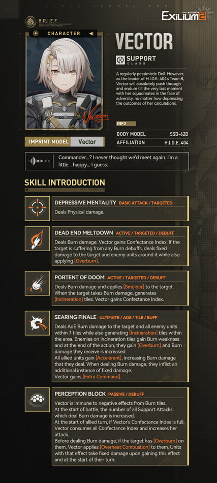 Vector’s skill overview detailing how each of her abilities works.