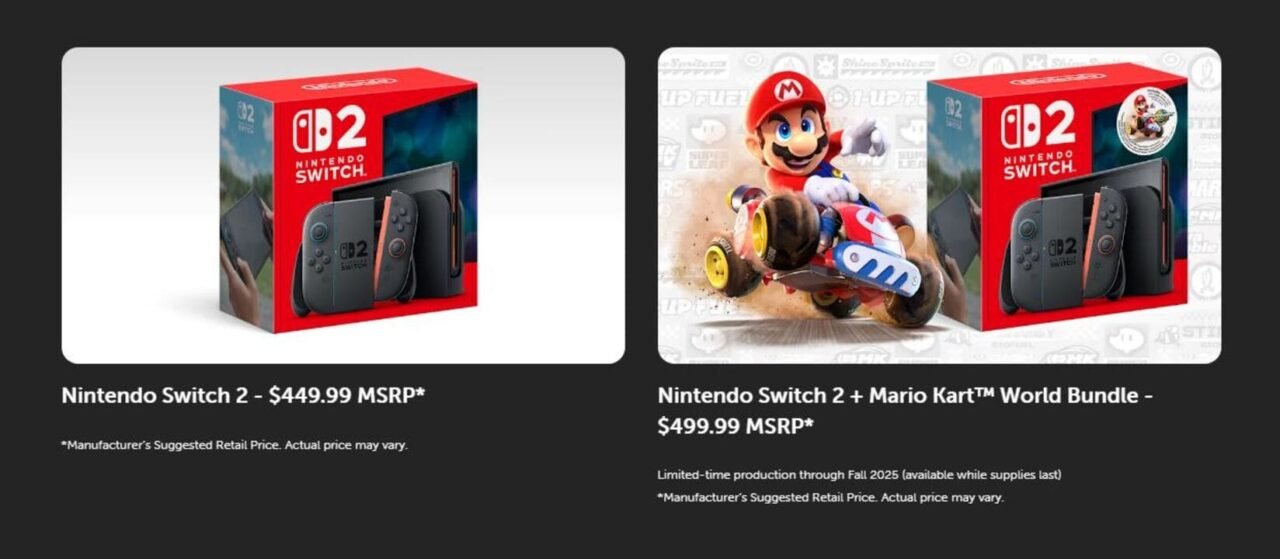 Retail pricing options from the official Nintendo Switch 2 announcement.