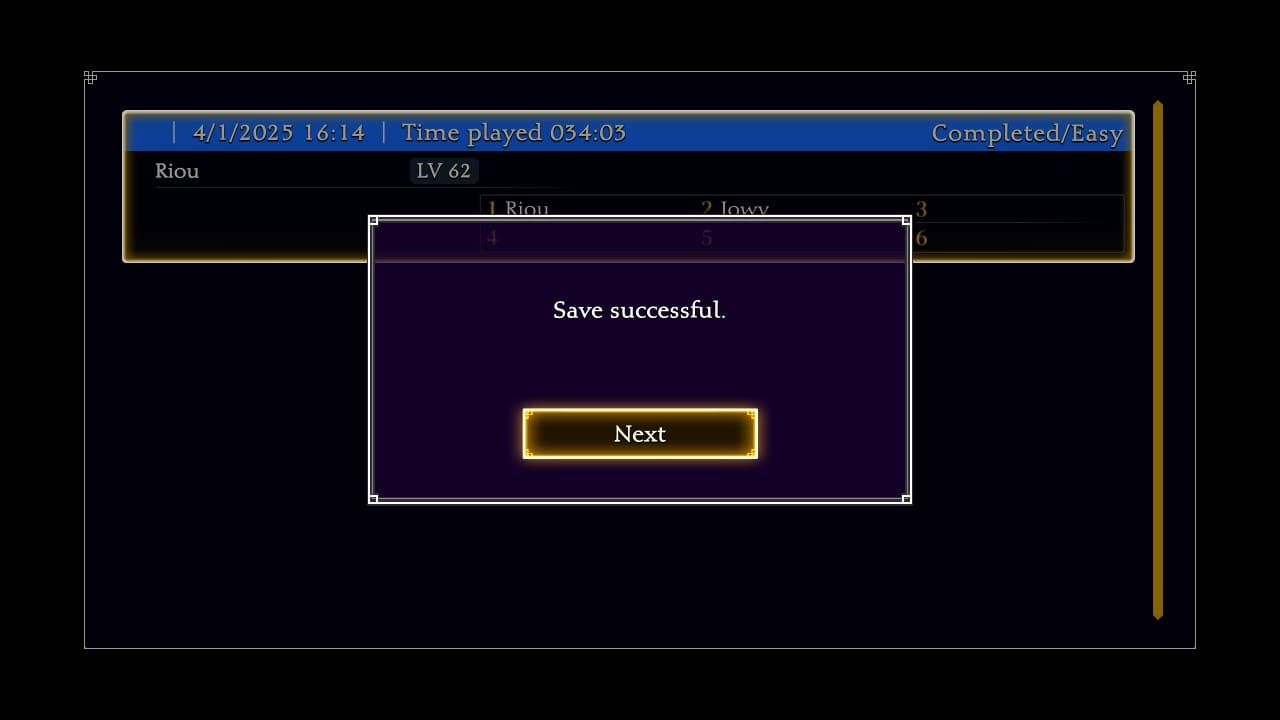 Suikoden II HD Remaster clear save screen showing 34 hours and 3 minutes played.