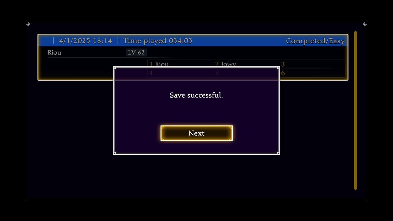 Suikoden II HD Remaster clear save screen showing 34 hours and 3 minutes played.