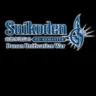 Suikoden II HD Remaster Dunan Unification War logo in blue and white on black background.