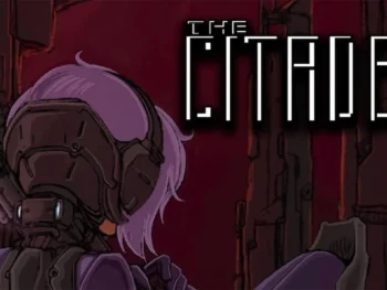 The Citadel title screen with the Martyr seated and facing away, text over a red background.