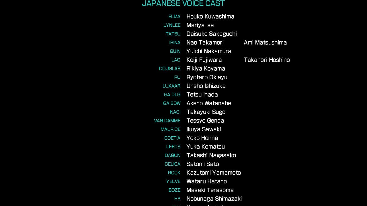 Japanese voice cast credits shown after completing the main story.