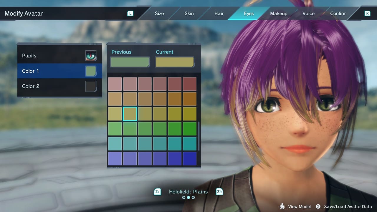 Hair color selection screen in Xenoblade Chronicles X: Definitive Edition.