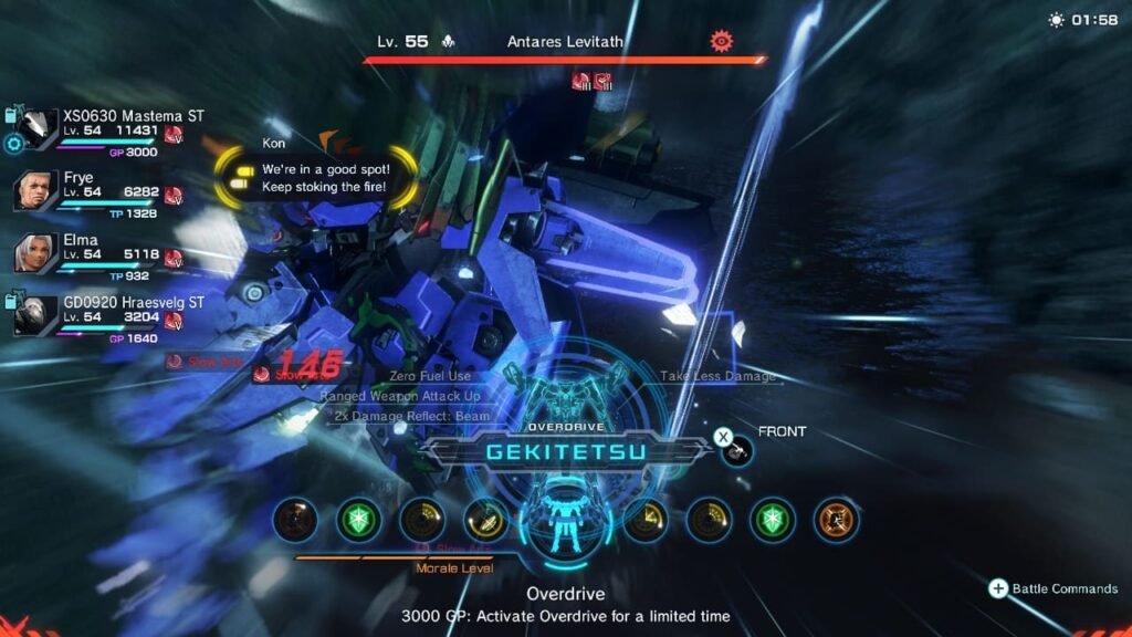 Skell using Overdrive in battle against Anatares Leviatath.