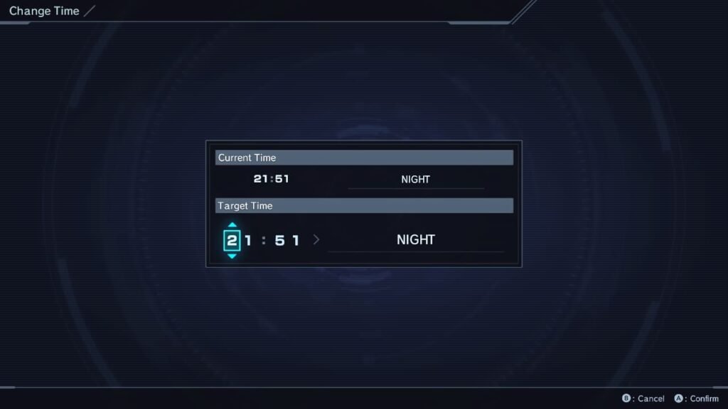Xenoblade Chronicles X Definitive Edition showing Change Time function at 21:51 night