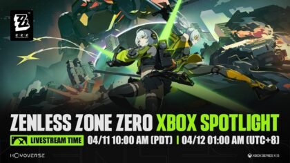 Zenless Zone Zero Xbox Spotlight livestream announcement artwork featuring in-game characters and event timing.