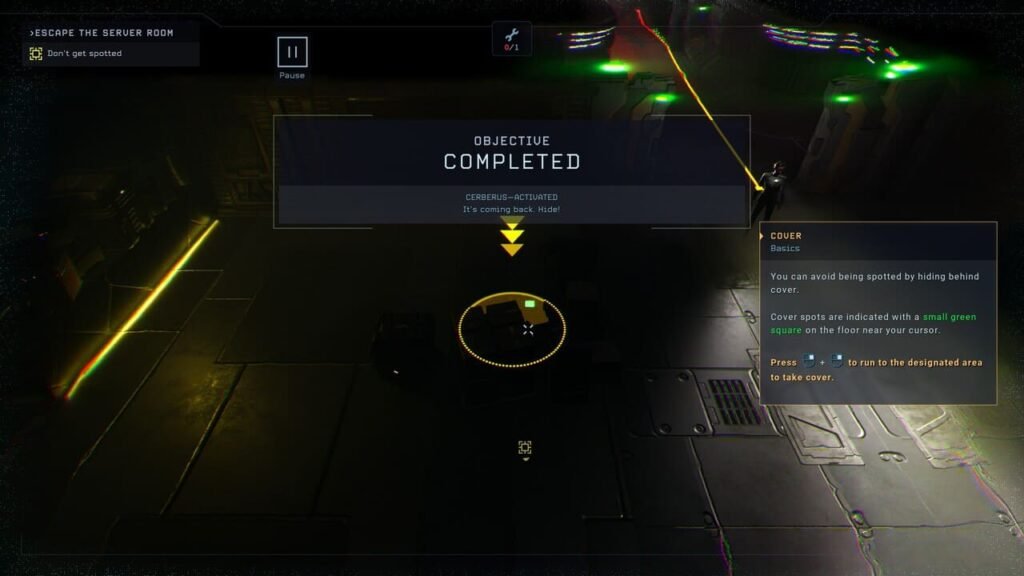 Tooltip explaining Line of Sight mechanics in Aliens: Dark Descent prologue