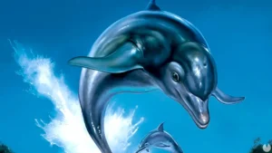 Ecco the Dolphin leaping out of the water with the camera focused mid-air.