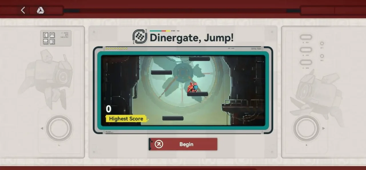 Dinergate, Jump minigame screen showing platforming gameplay in Girls’ Frontline 2 Exilium