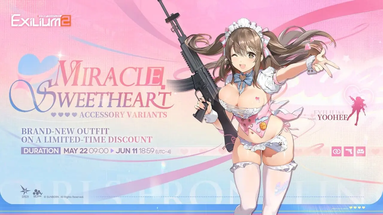 Girls' Frontline 2 Yoohee Miracle Sweetheart maid outfit art with limited-time discount from May 22 to June 11.