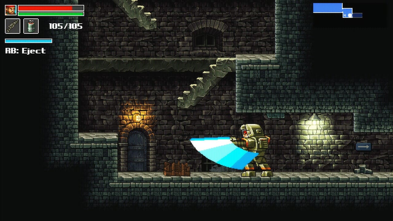 Vincent piloting a mech swinging a beam saber in an arc attack