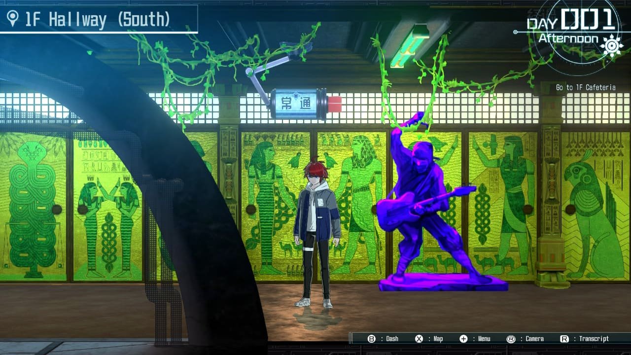 Takumi navigating Last Defense Academy in 2.5D with HUD visible in The Hundred Line