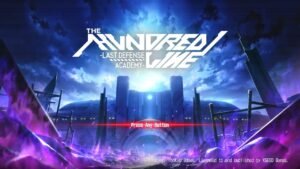 The Hundred Line: Last Defense Academy logo centered on a dark, atmospheric background