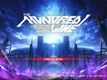 The Hundred Line: Last Defense Academy logo centered on a dark, atmospheric background