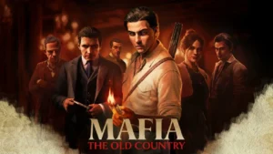 Cover art for Mafia: The Old Country featuring a Sicilian crime family with one member holding a Molotov cocktail.