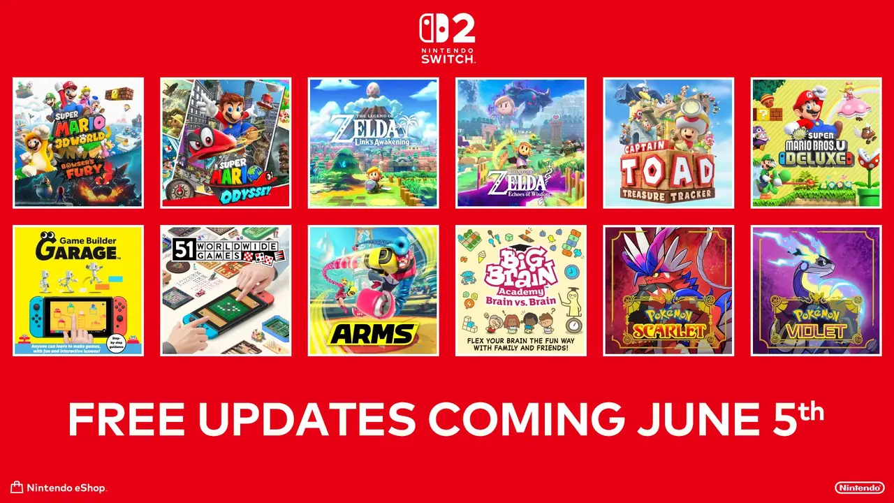 Nintendo Confirms Free Switch 2 Enhancements for 12 First-Party Games