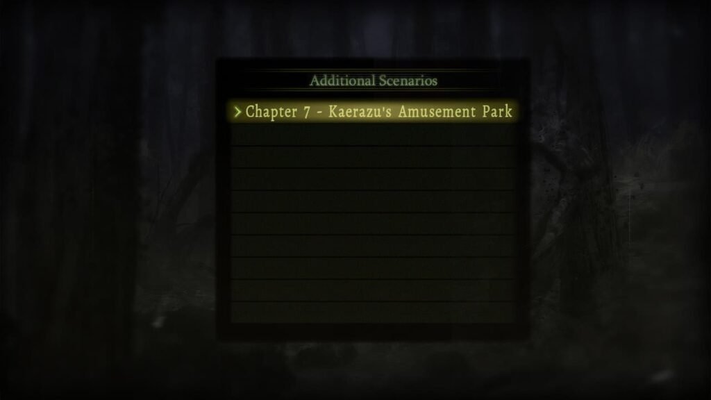 Additional Scenario menu with Chapter 7 Kaerazu’s Amusement Park highlighted.