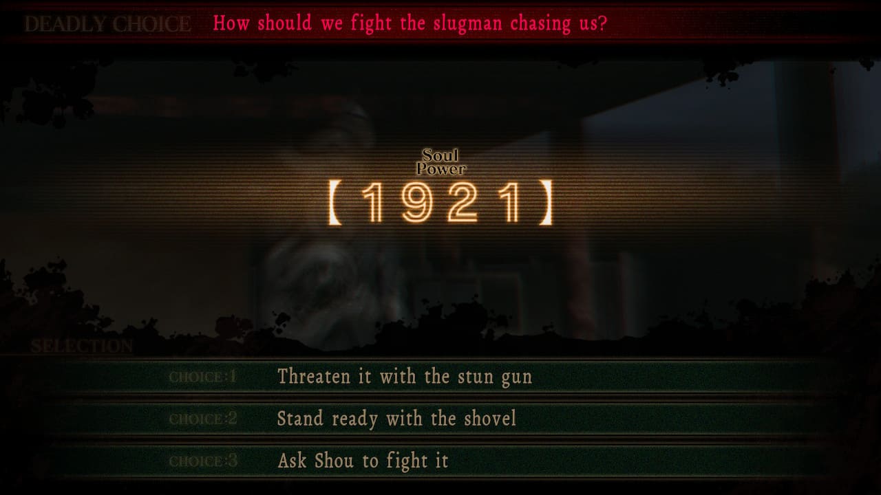 Deadly Choice screen showing soul power and slugman fight options.