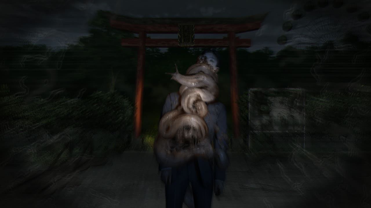 POV facing slugman near tori gate with blurred ferris wheel background.