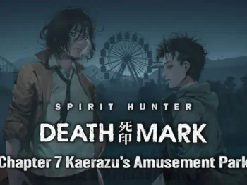 Yashiki and Mashita with theme park background and Chapter 7 logo.