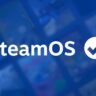 SteamOS Compatibility logo with white text and a checkmark on a blue background
