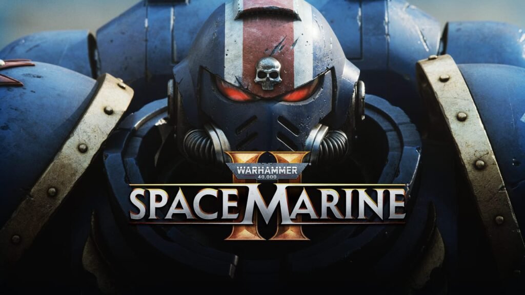 A centered Space Marine in full power armor with the Warhammer 40,000: Space Marine II logo displayed above.