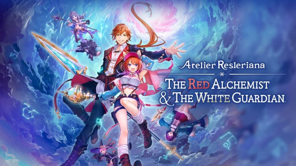 Cover art for Atelier Resleriana: The Red Alchemist & the White Guardian showing protagonists Rias and Slade with platform icons