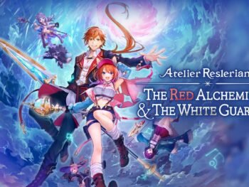 Cover art for Atelier Resleriana: The Red Alchemist & the White Guardian showing protagonists Rias and Slade with platform icons